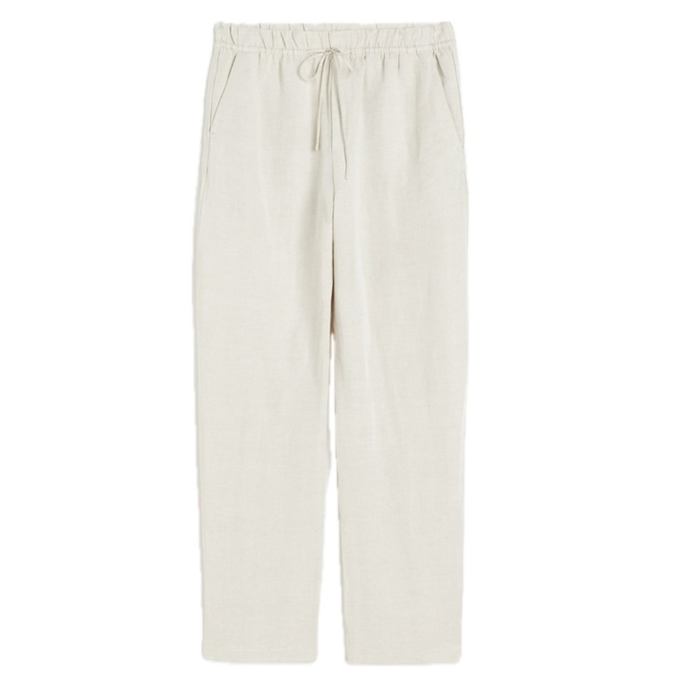 H&M Linen Blend Drawstring Waist Relaxed Fit Pants Light Beige Size XL